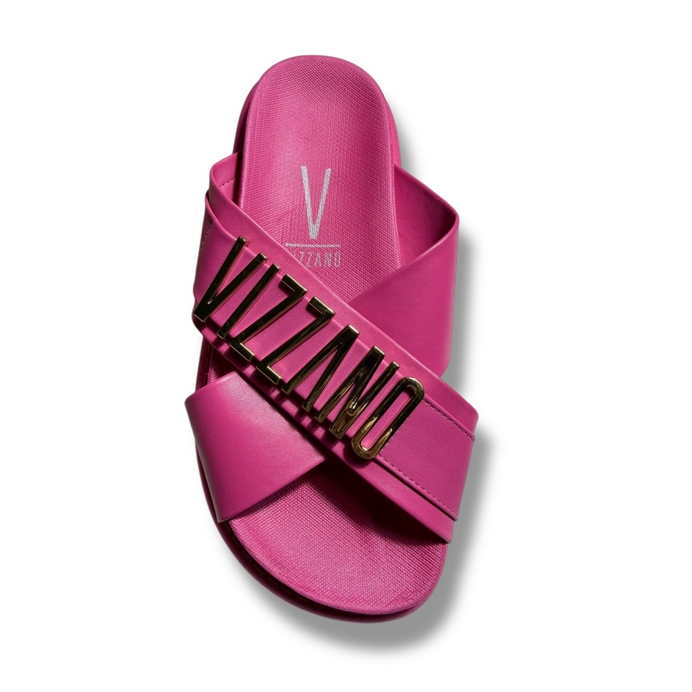 NEW Vizzano Women's Pink Platform Slides Gold Logo Cross Strap Sandals Size 5 35 - Picture 4 of 11